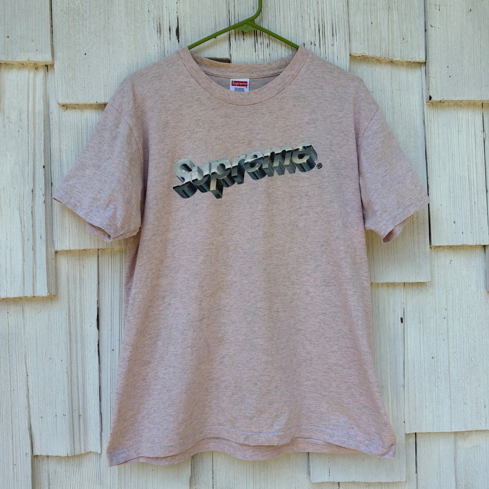 Supreme Chrome Logo Graphic T-Shirt Mens Medium Heather Pink Made in USA